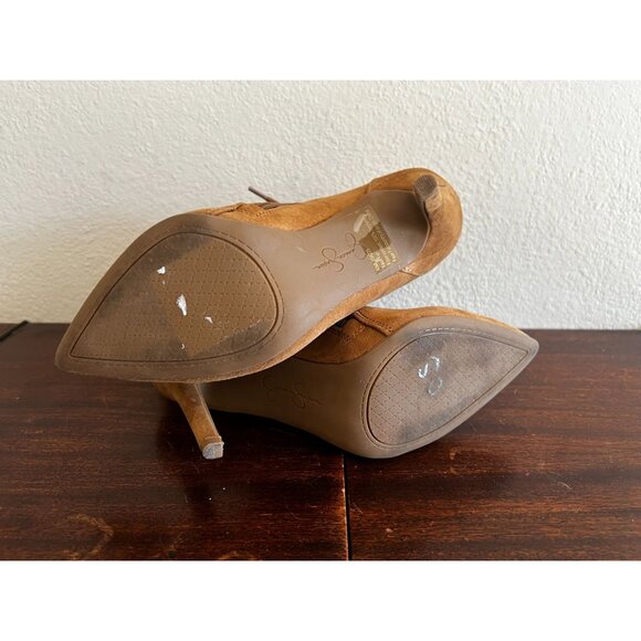 Jessica Simpson Ankle Boots Womens Sz 6.5 Tan Stiletto Heel Vegan Faux Fur Cuff - Picture 8 of 11